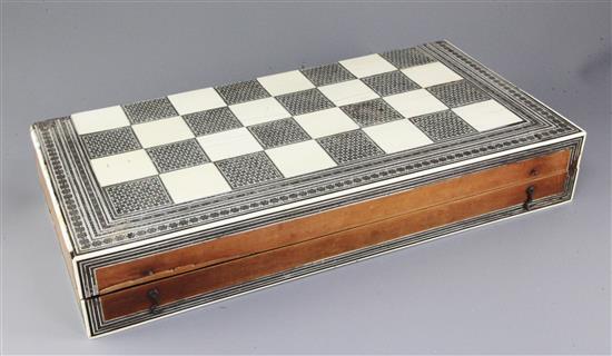 An Anglo Indian Vizagapatam ivory, Sadeli micro mosaic folding chessboard, 17.5in.